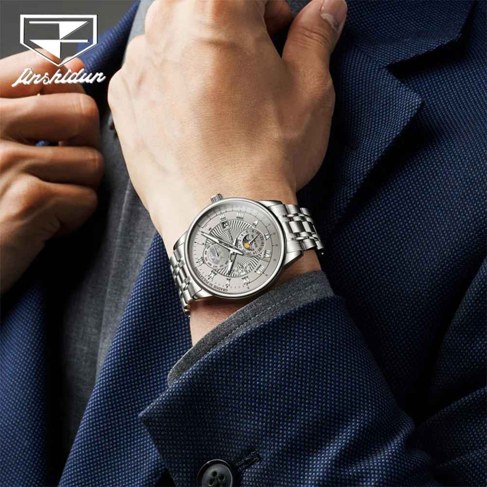 Automatic Mechanical Waterproof Watch Men’s Moon Phase Luxury Date Men Strap