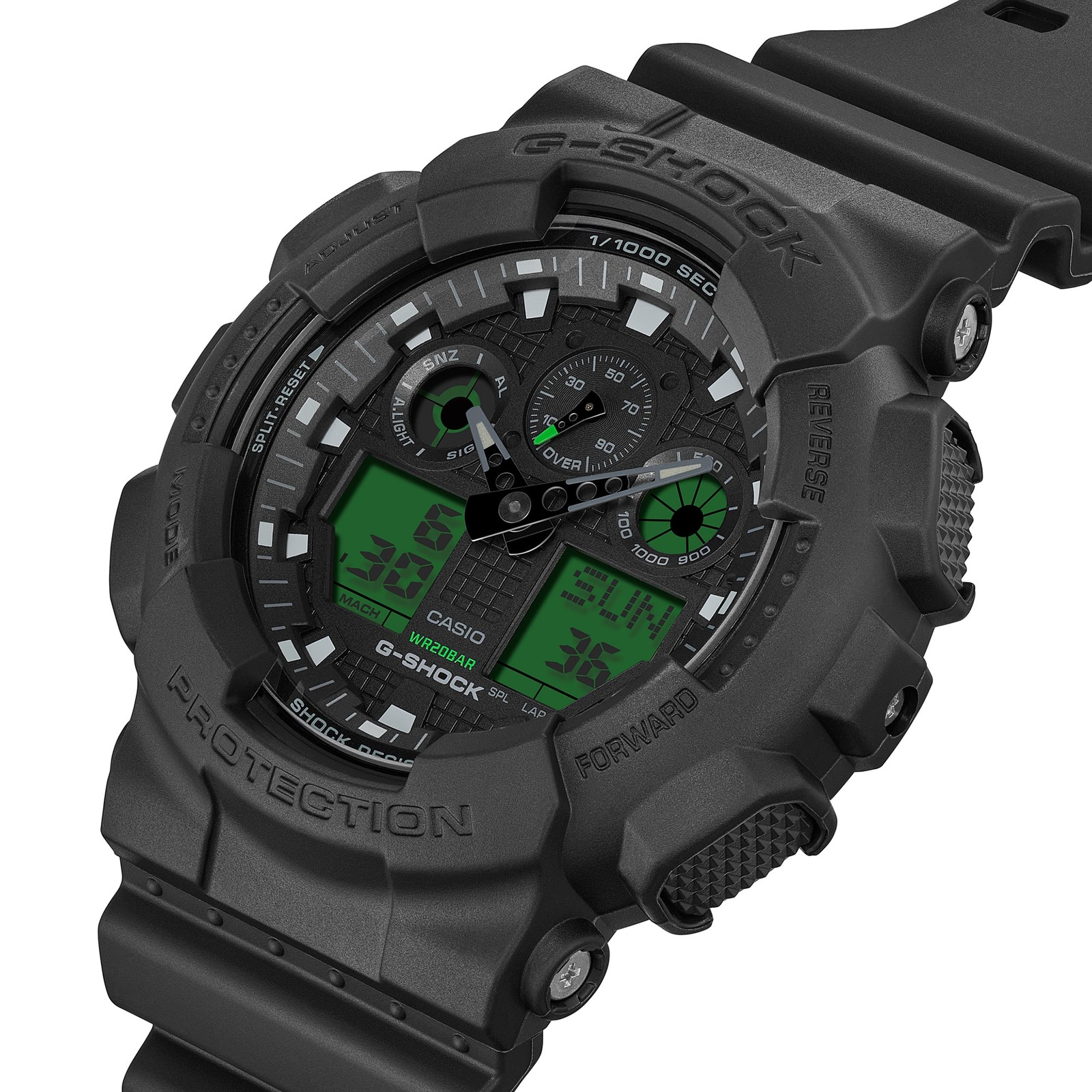 CASIO G-SHOCK GA-100BEG-1AJF Black and Electro Green Analog Digital Watch 51.2mm