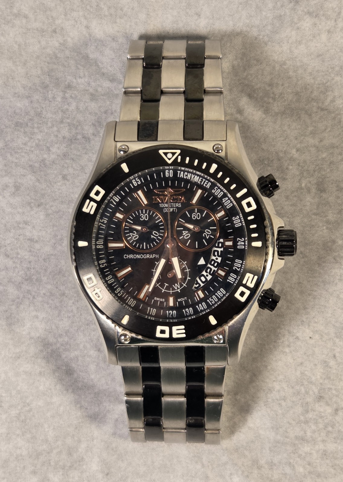 Invicta Men SPECIALTY 8656 CHRONOGRAPH Black Dial All-Stainless 100 Meters 45mm