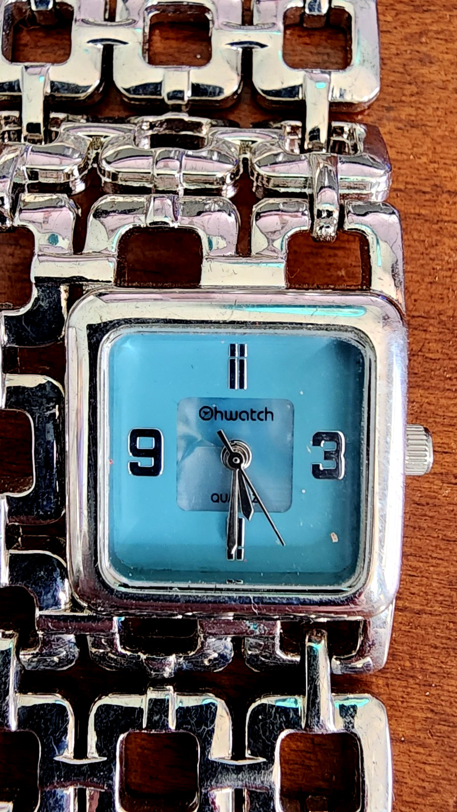 Ohwatch Women Square Blue Dial Quartz Geometric Link Bracelet Watch Silver
