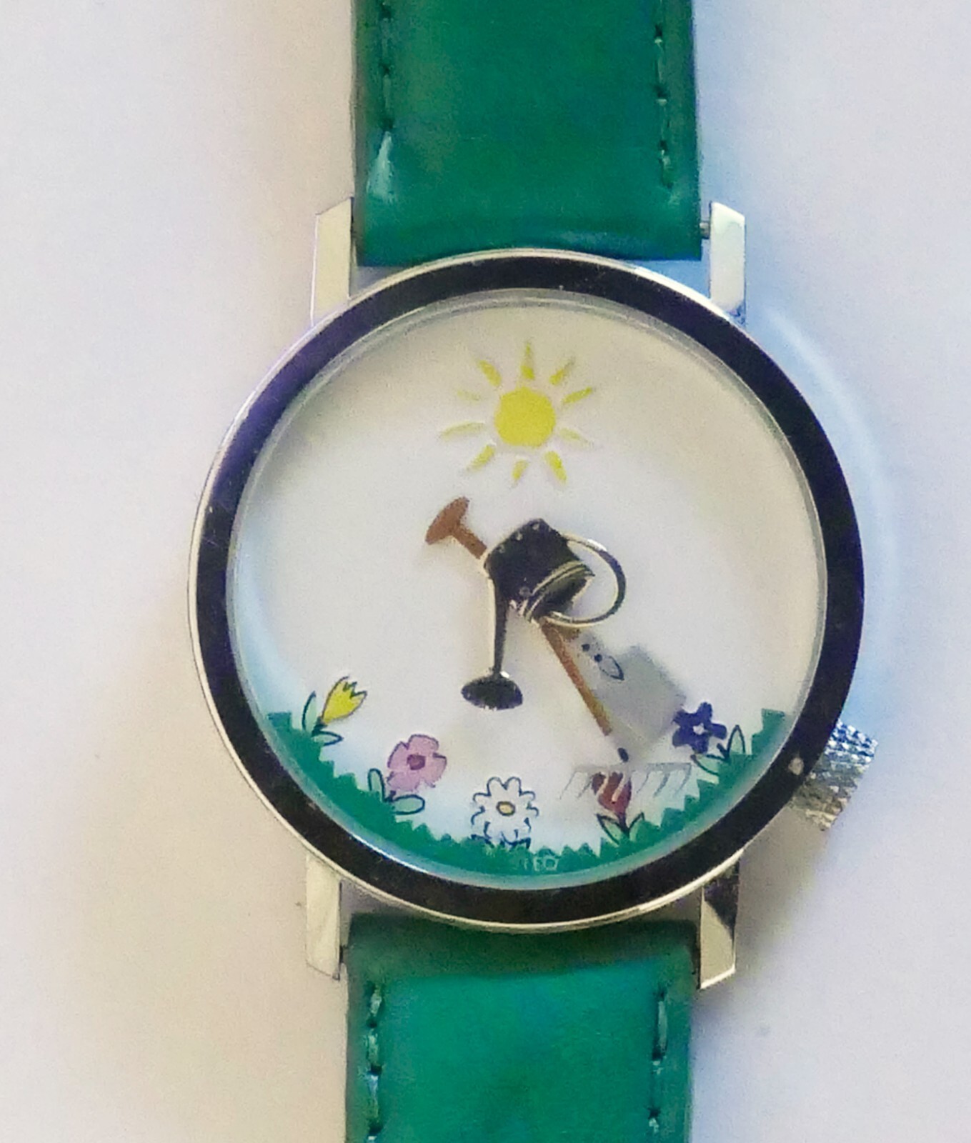 RARE Vintage Story Box Akteo Gardner Watch MADE IN FRANCE Green Leather Strap