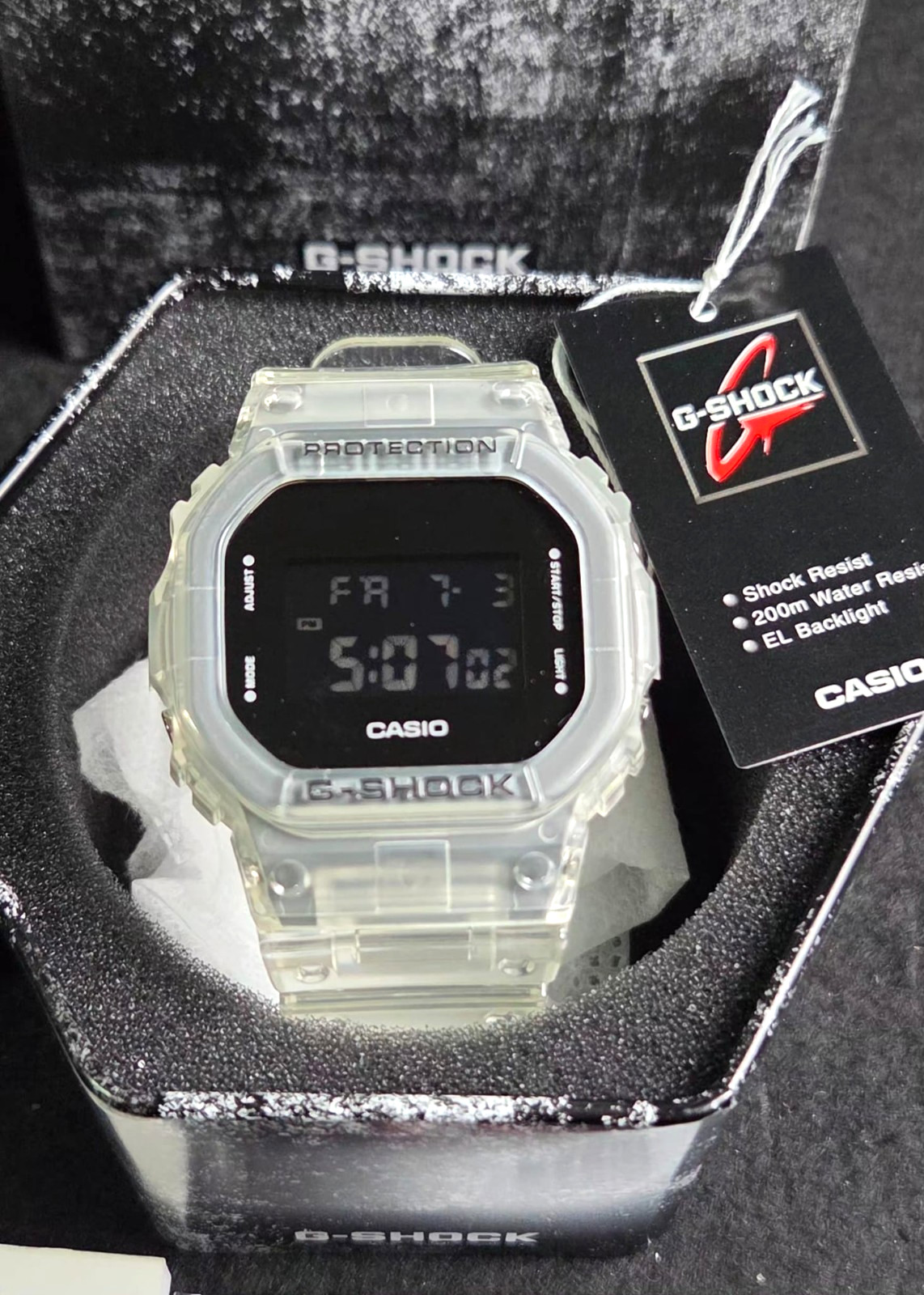 Casio G-Shock Skeleton Transparent Resin Black Dial DW-5600SKE-7 Digital Watch