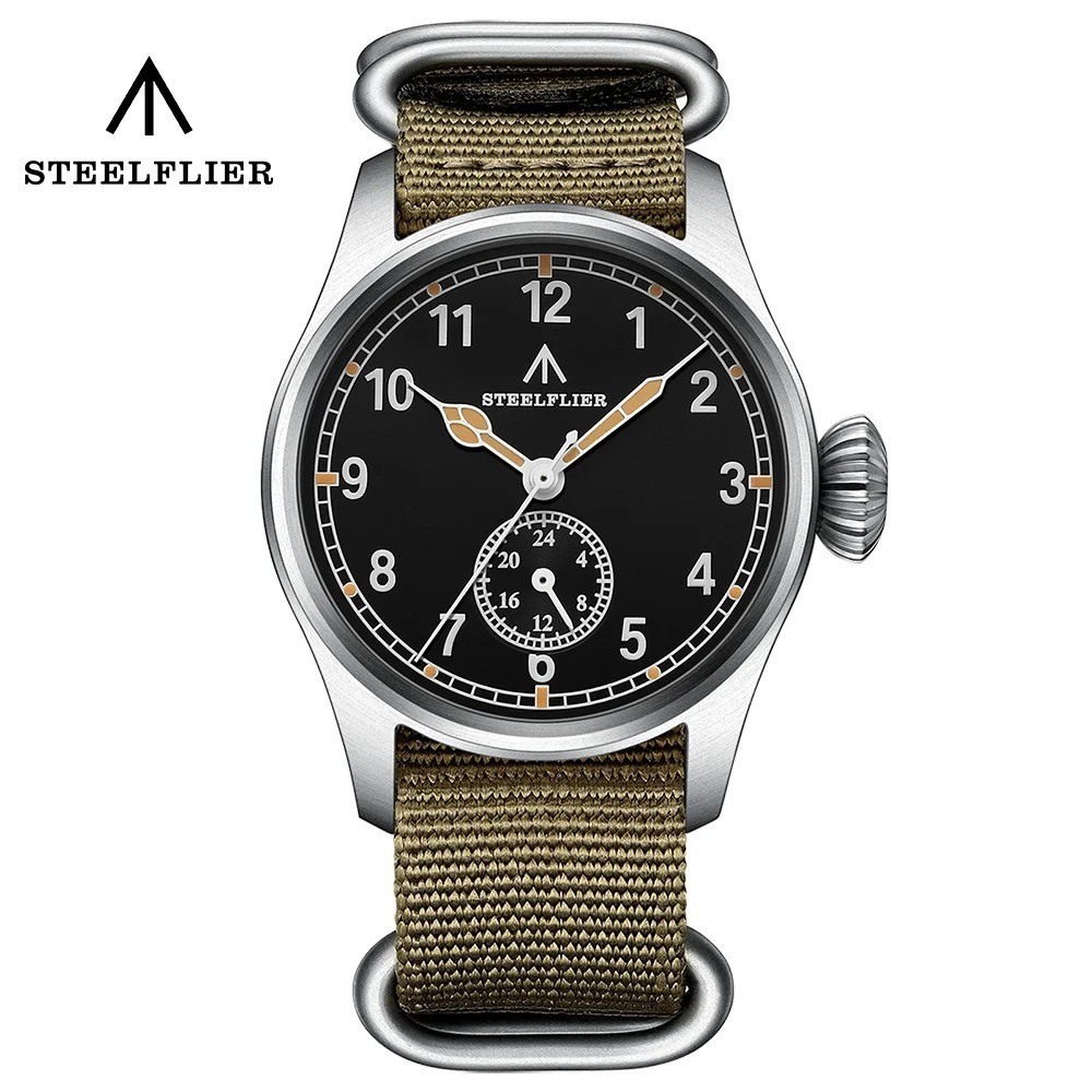 39MM STEELFLIER Pilot Quartz Men’s Watch Sapphire 200M Waterproof Nylon GIFT NEW