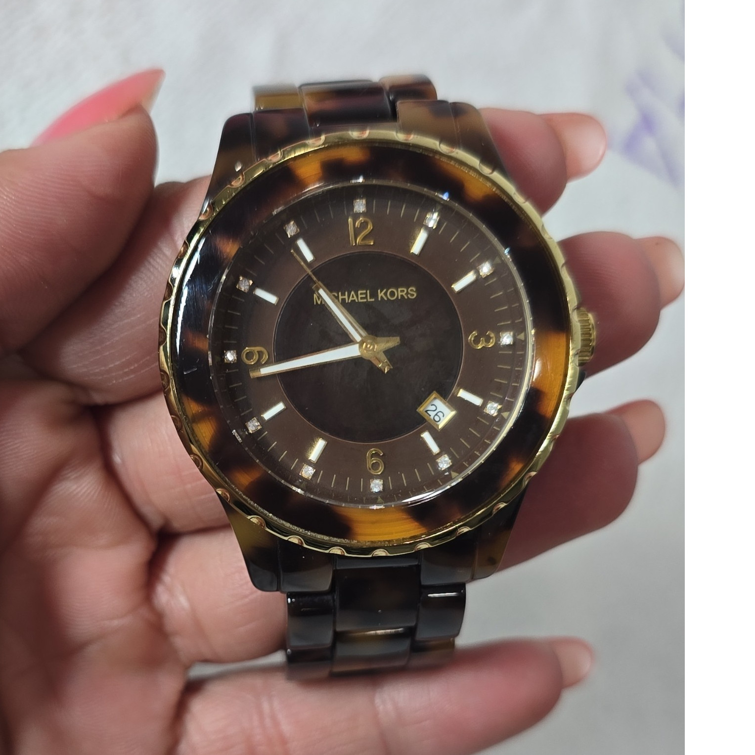 Michael Kors Brown Gold Analog Dress Watch Stainless Steel Resin Bracelet 5ATM