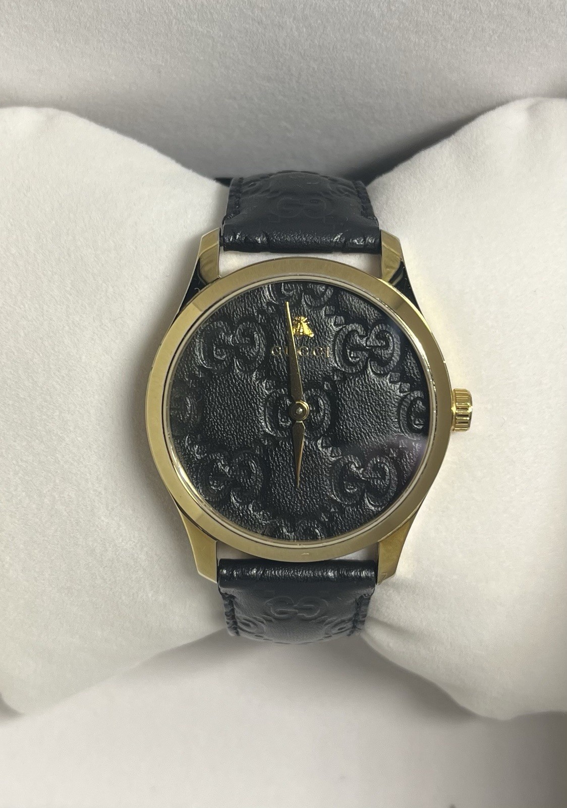 Gucci G-Timeless-men’s watch-126.4-YA1264034A-black Leather Dial-Gole Tone-