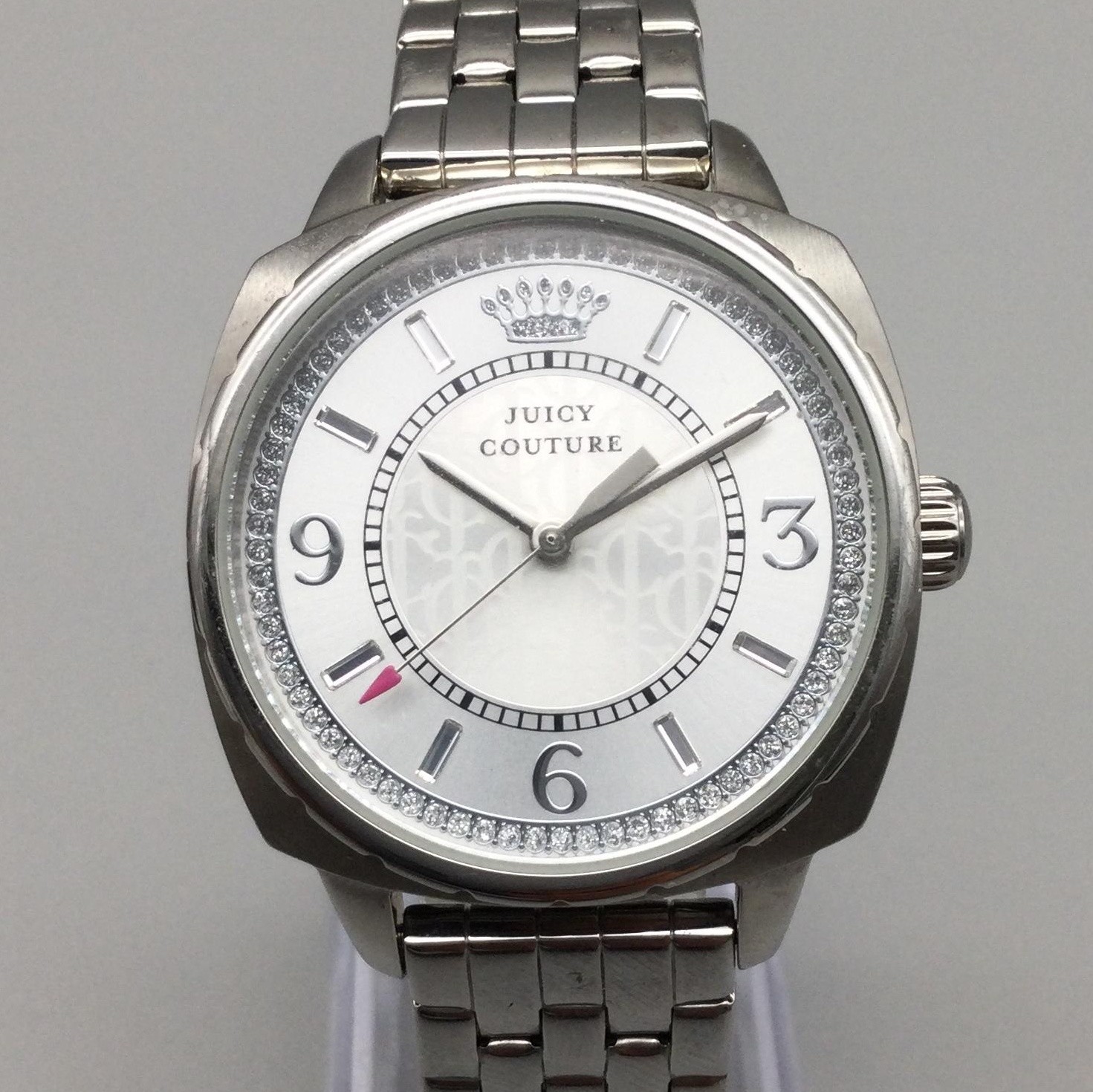 Juicy Couture Womens Watch 34mm Silver Dial Crystals Stainless New Battery 7″
