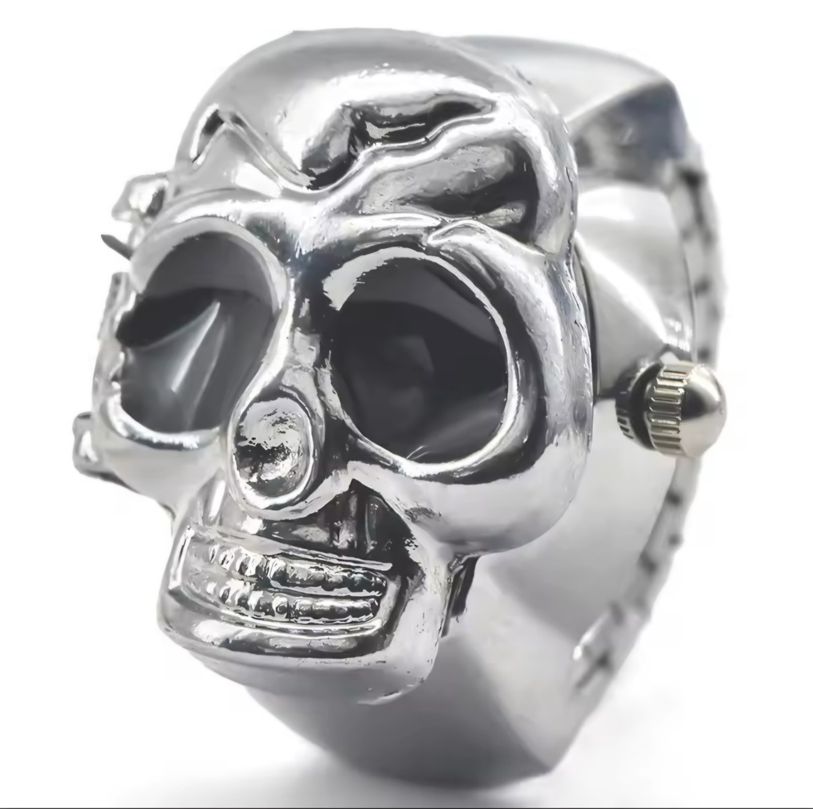 Black And Silver Stainless Skull Silver Quartz Analog Finger watch Brand New
