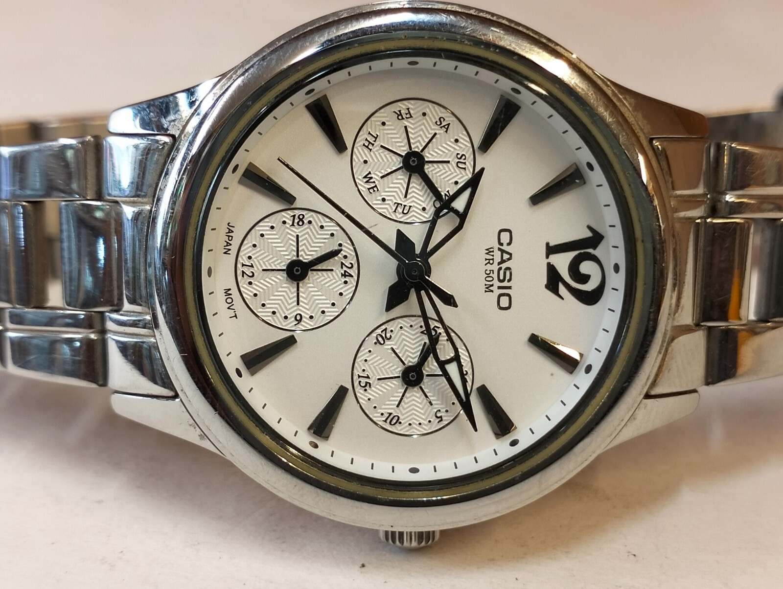 MULTIFUNCTION QUARTZ WHITE DIAL LTP-2085 JAPAN WOMEN’S FULL WORK ALL ORG.