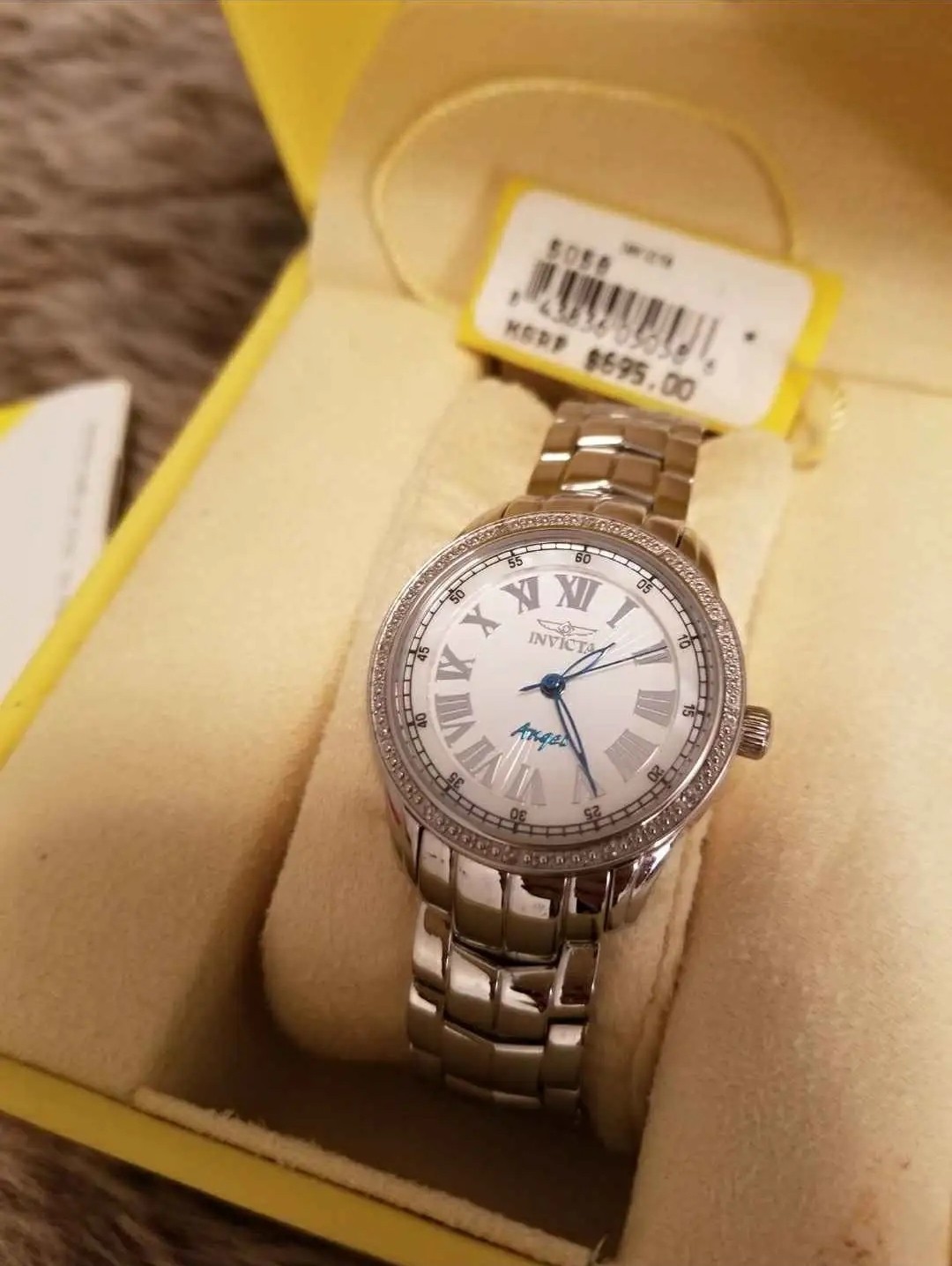 Invicta Angel Women’s Quartz Silver SS Bracelet Watch White Dial Roman, Box