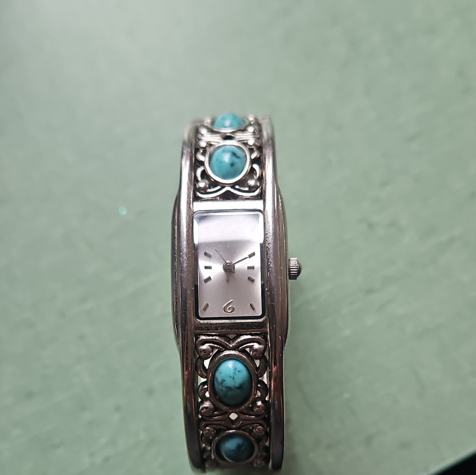 Women’s Analog Bangle Wristwatch Silver Dial Rectangle Case Stick Indexes