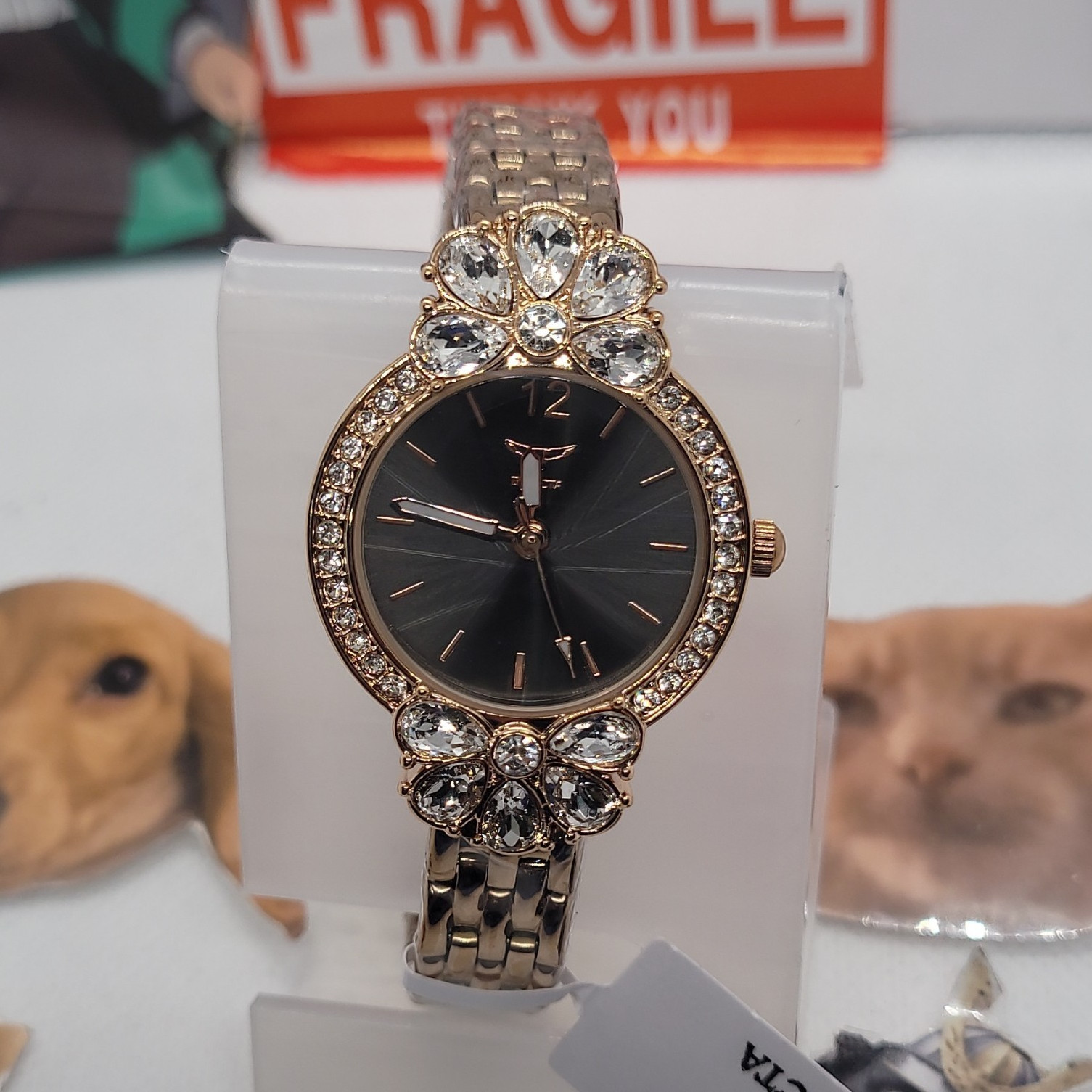 455 Invicta Wildflower Woman’s Black Dial Gold And Christal Bezel