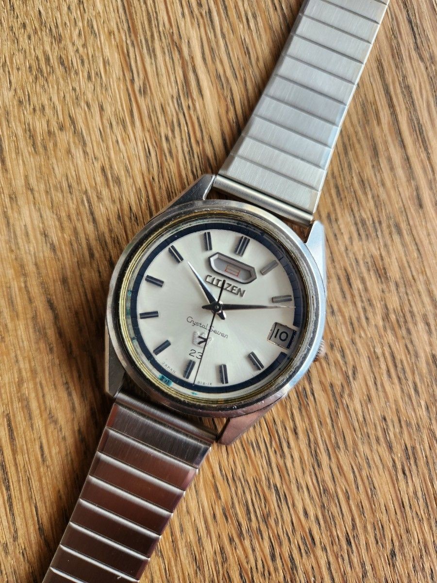 CITIZEN Crystal Seven Old Logo Day-Date Silver Dial Vintage Auto 1967 Men’s