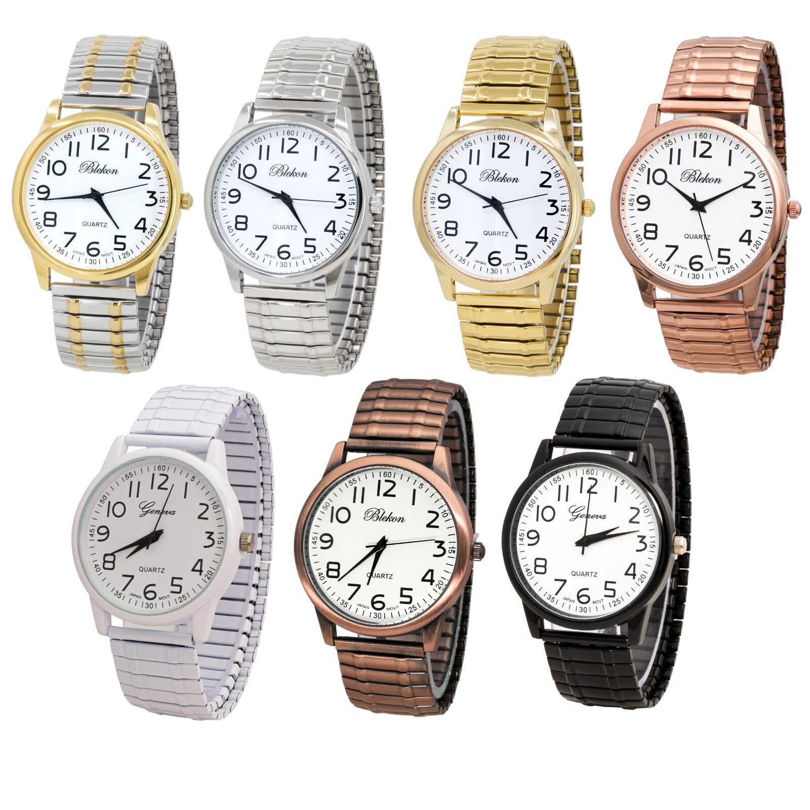 Blekon Collections Unisex Large Face 40mm Case Japanese Movement Stretch Watch