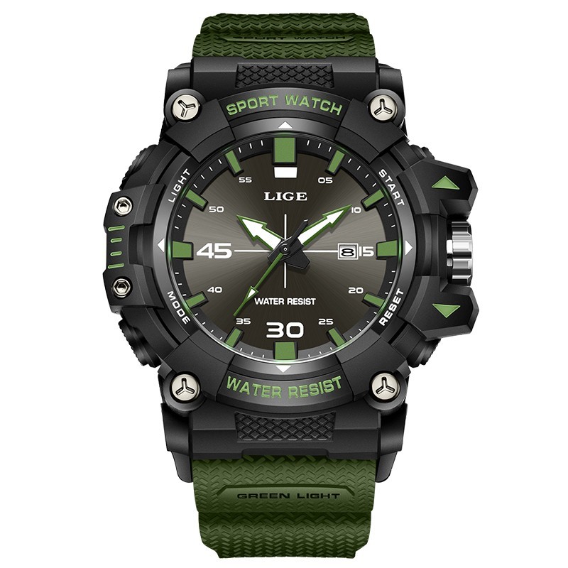 LIGE Men Watch Quartz Date Analog Luminous Waterproof Diver Sport Man Wristwatch