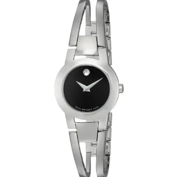 MOVADO AMOROSA SILVER TONE BLACK DIAL BANGLE SRP $695