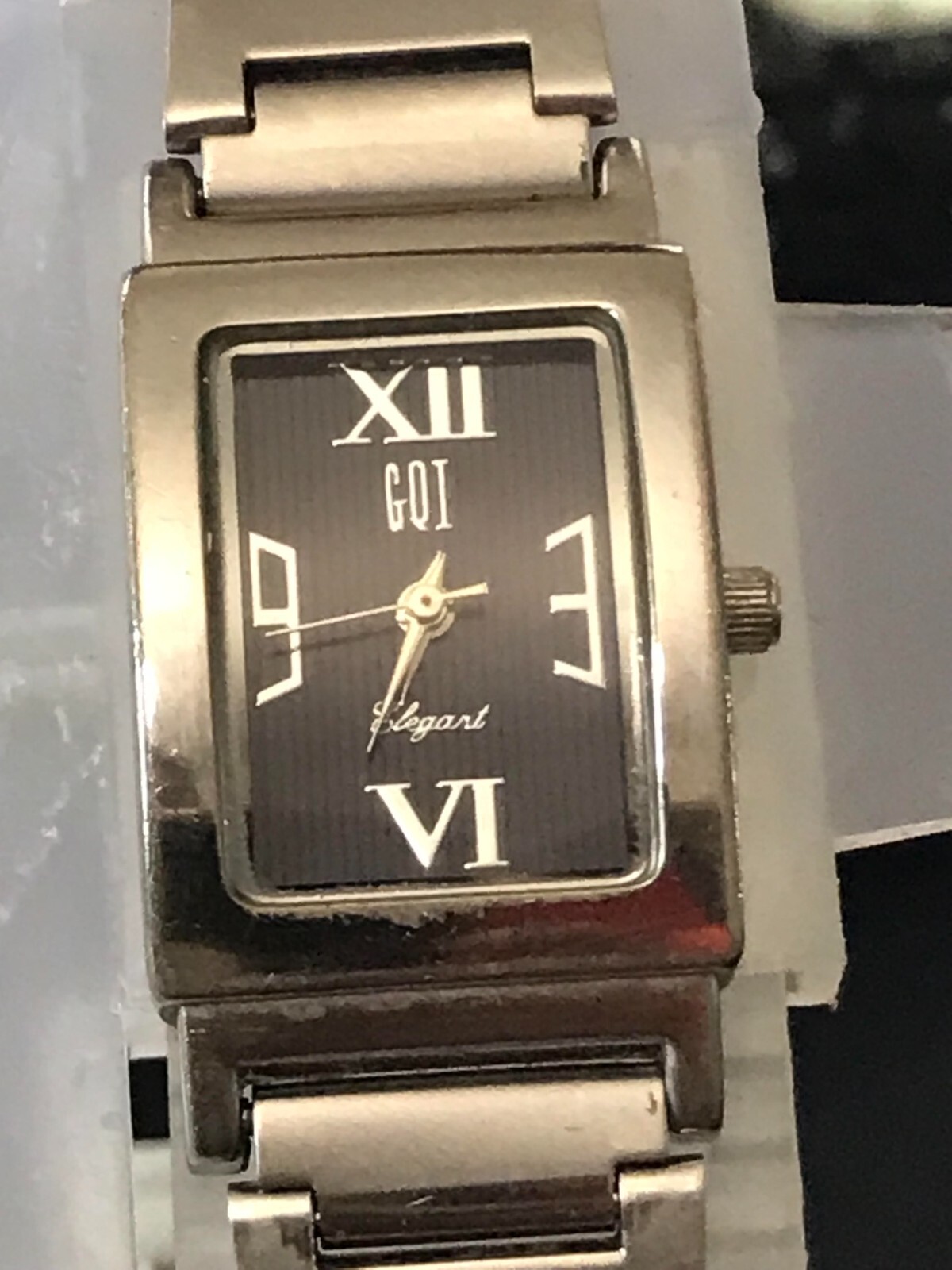 GOI 21mm Black Dial Silver Tone Ladies Quartz Tang Watch, Run (Lot1997)