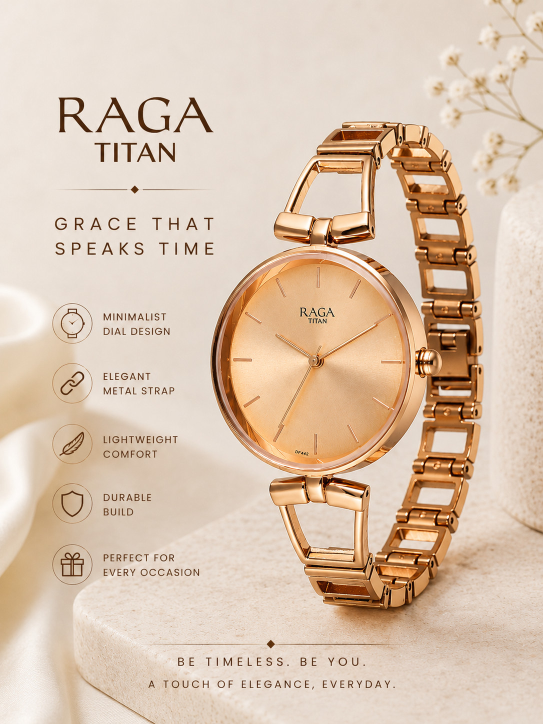 Titan Raga Ascend Rose Gold Womens Watch Geometric Cut-Out Bracelet New