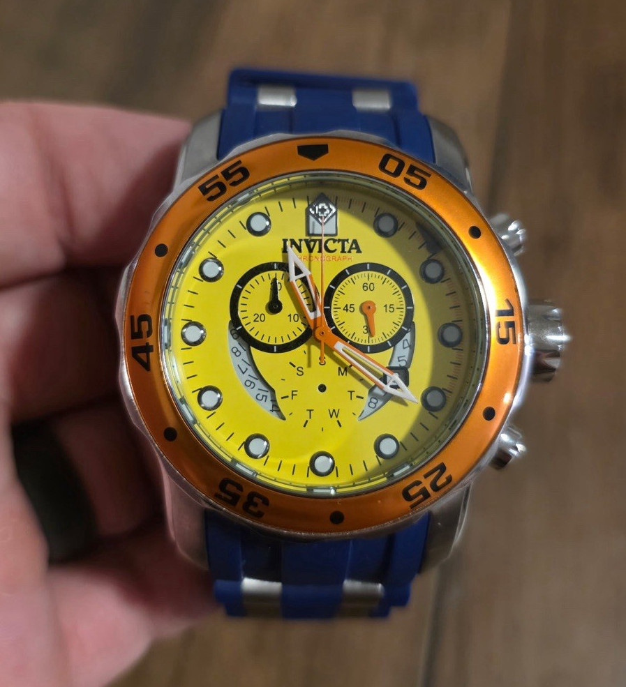 Invicta Pro Diver Men’s Quartz Chronograph 48mm Yellow Dial Blue Rubber Strap