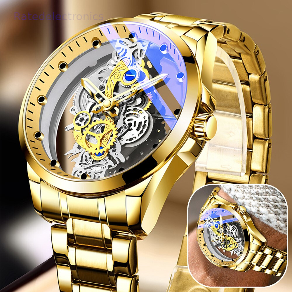 Luxury Men’s Automatic Quartz Stainless Steel Business Watch Hollow Skeleton USA