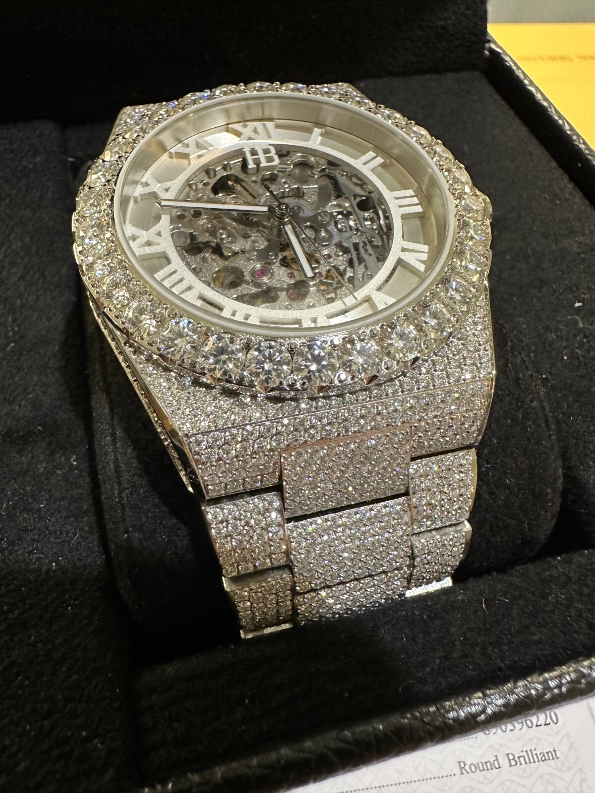 35.5ct MOISSANITE Automatic Skeleton Watch Mens Real Iced Hip Hop Passes Tester