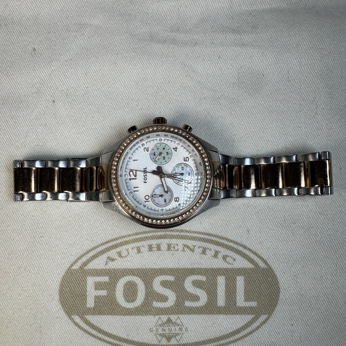 Fossil Women’s Analog Quartz Chronograph Watch White Dial Two-Tone 100m