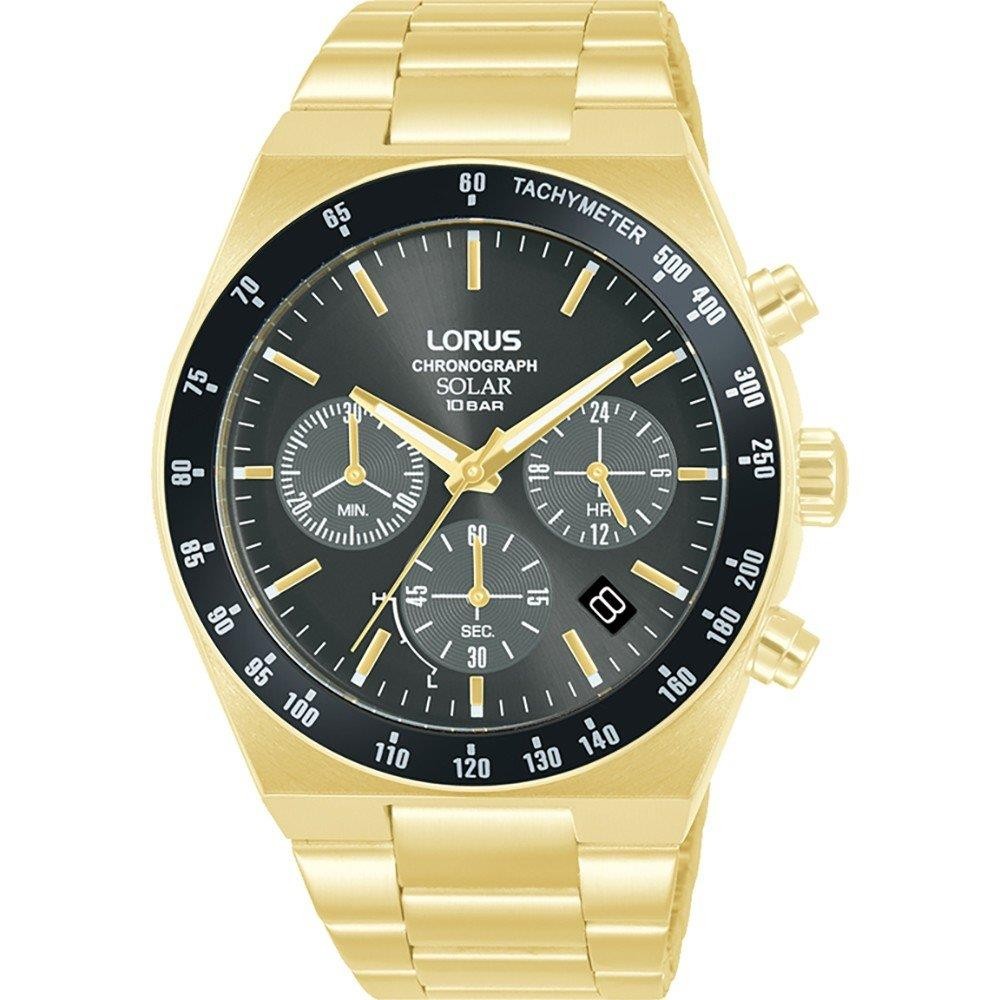 Lorus RZ528AX9 Gents Solar Gold Tone Black Date Dial 100m Chrono 2 Year Warranty