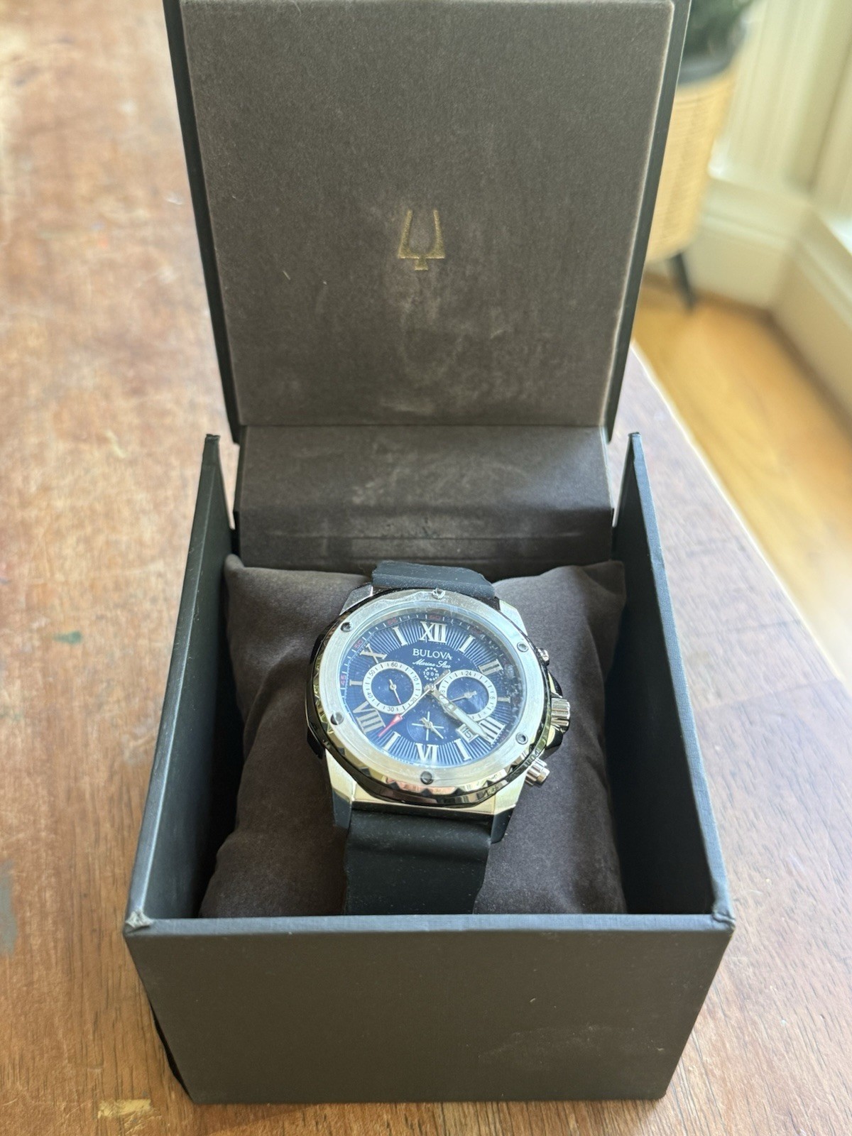 Men’s Bulova Marine Star 98B258 Blue Dial Silicone Strap Chrono Quartz Watch
