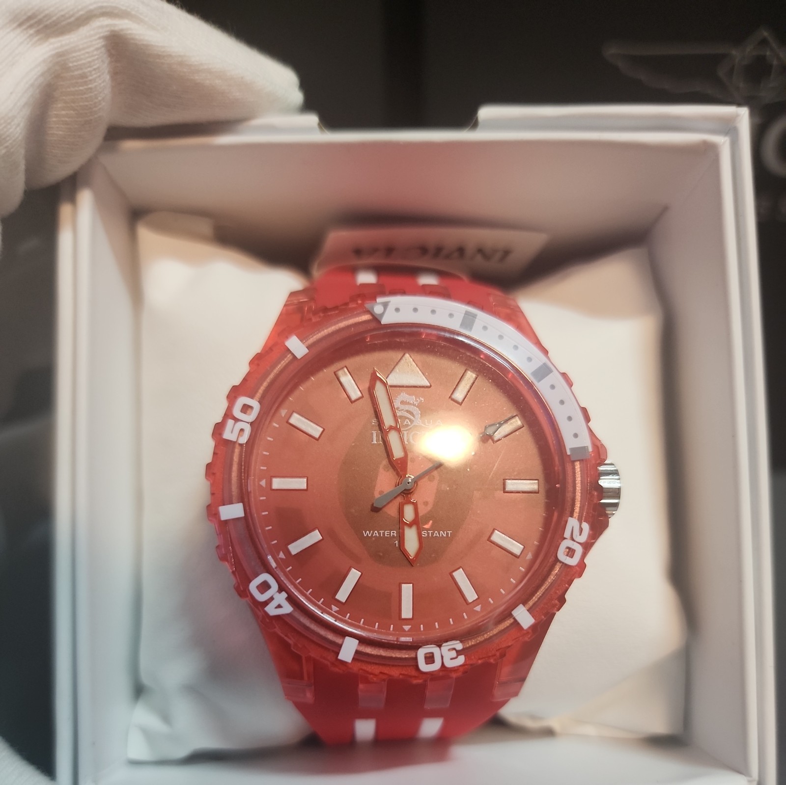 Invicta Men’s Watch Subaqua 44mm Red and White Silicone Rubber Strap (69450)