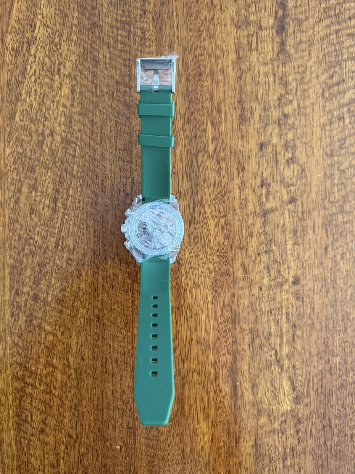 Custom Mod Watch 39mm Transparent Case Green Rubber Strap Seiko Quartz Movement