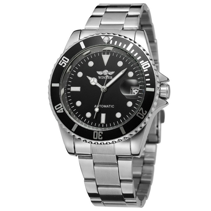 Winner Automatic Mechanical Men’s Skeleton Back Wrist Watch Date Stainless Steel