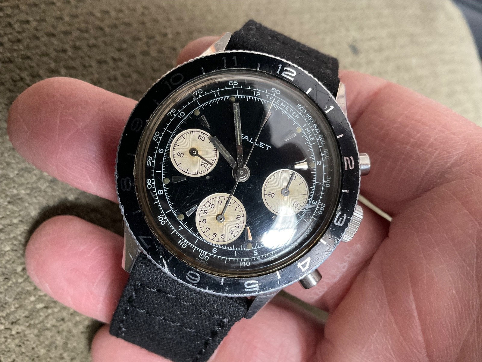 Gallet multichron pilot or race car driver mens chronograph watch valjoux 72 !