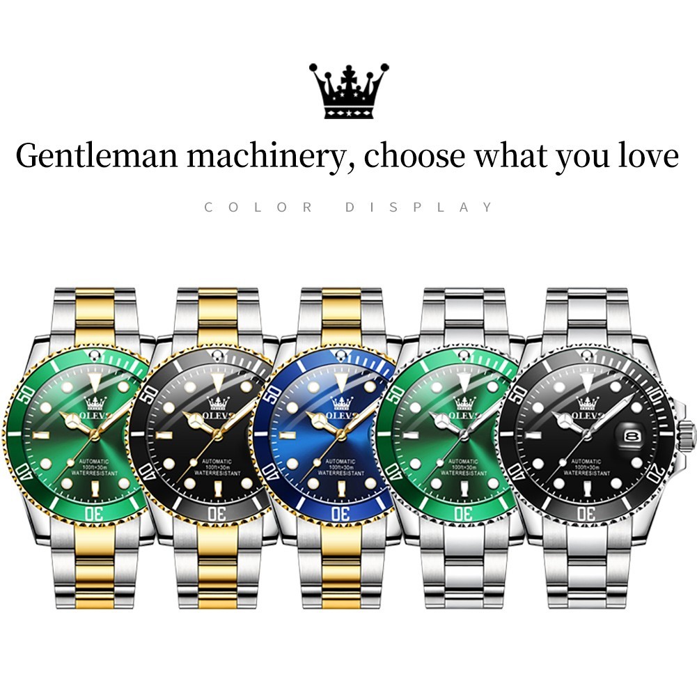 OLEVS Men’s Watch Automatic Mechanical, Stainless Steel Luminous Waterproof Date