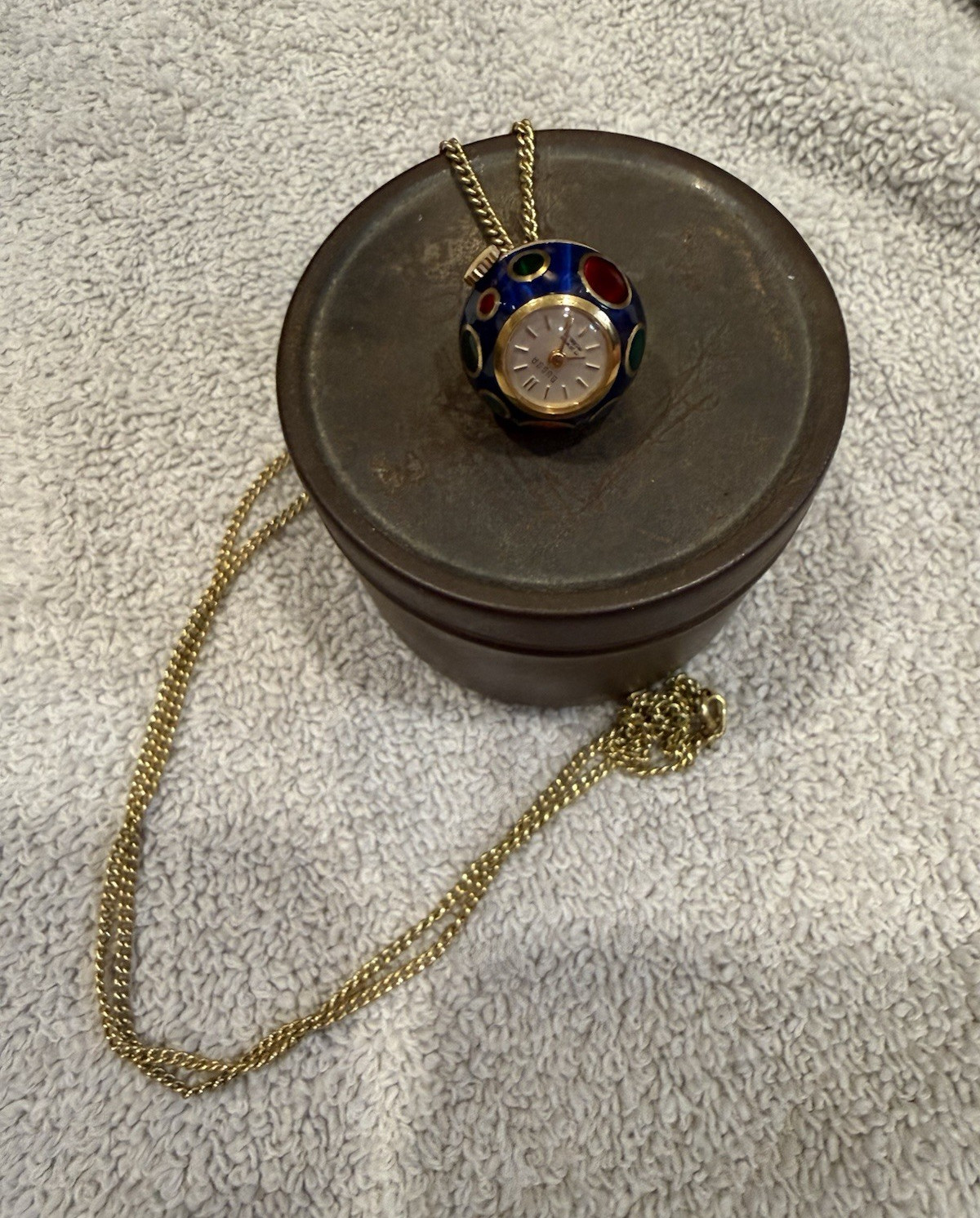 Vintage BUSGA Swiss 17 Jewel Incabloc Orb Pendant Watch Necklace- Running