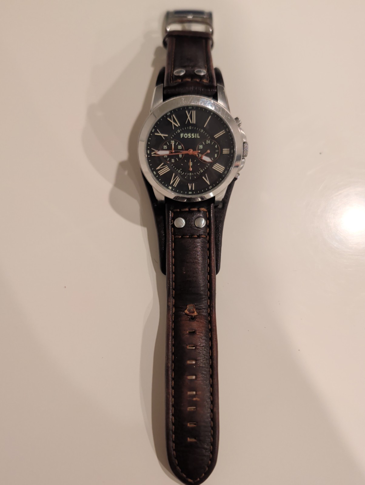 Fossil Grant FS4813 Chronograph Watch Black Dial Brown Leather 44mm Mens CH2565
