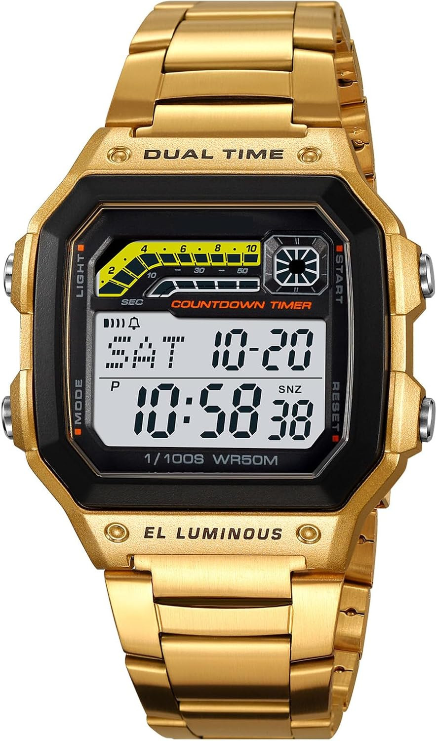Men’S Digital Multi-Function Watches Dual Time Alarm Stopwatch Countdown Backlig