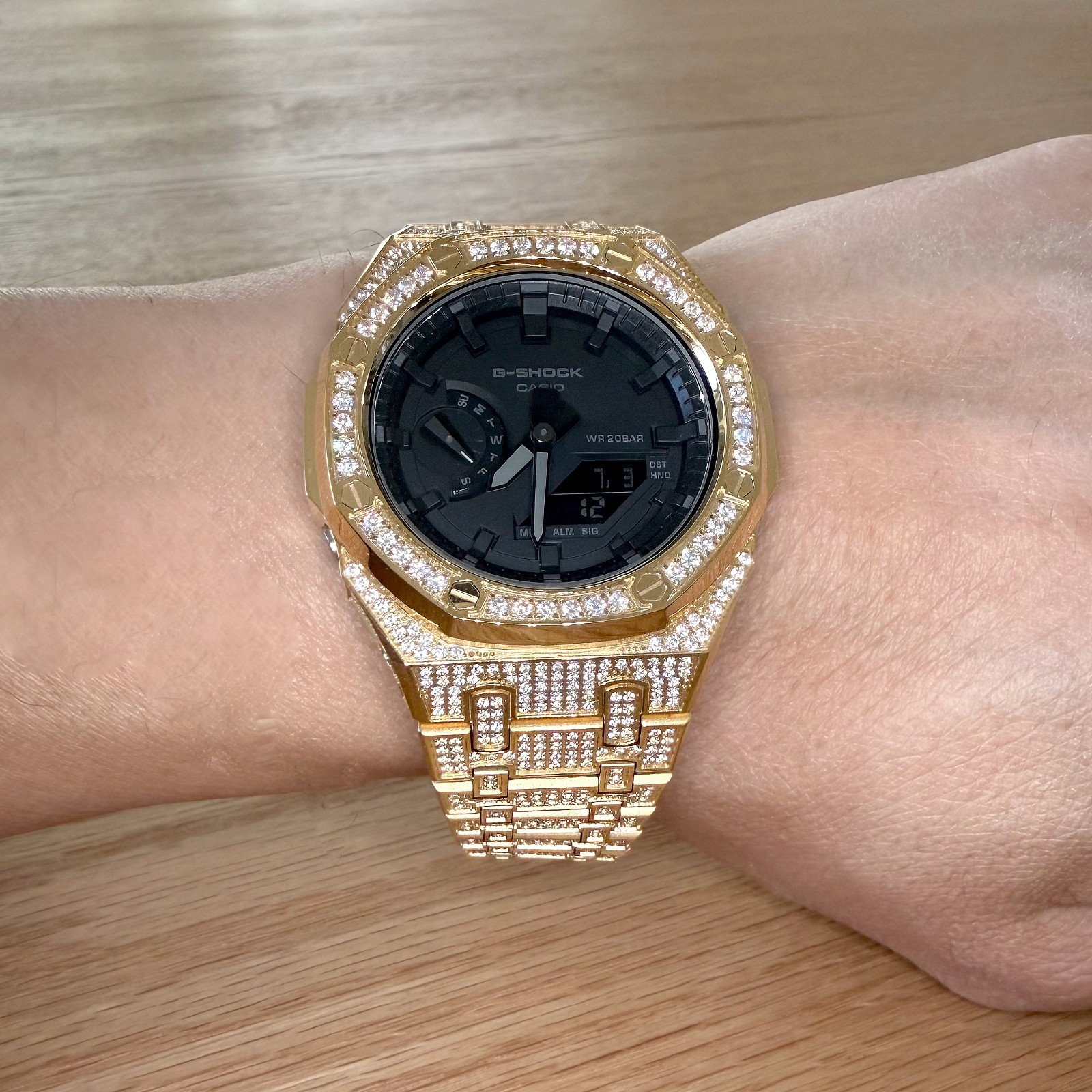 Customized Authentic Casio G Shock GA2100 “Casioak” Gold Iced Out Watch