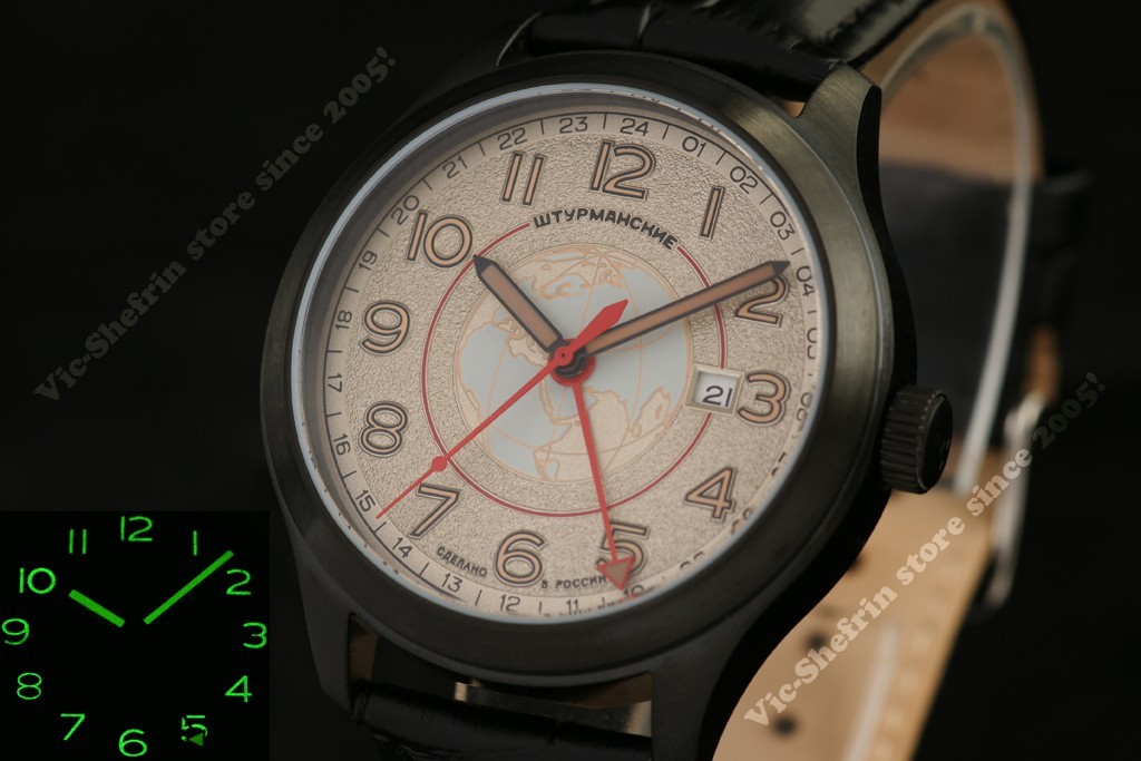 Russian automatic Shturmanskie world time watch 4 hands 24 hours MILITARY style