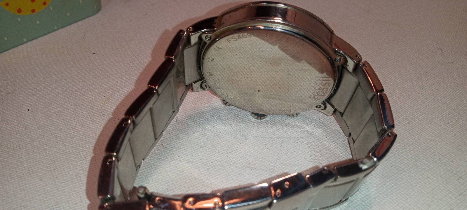 FOSSIL MEN’S FS4696 SILVER CHRONOGRAPH LARGE red DIAL WATCH 47mm Case diamond