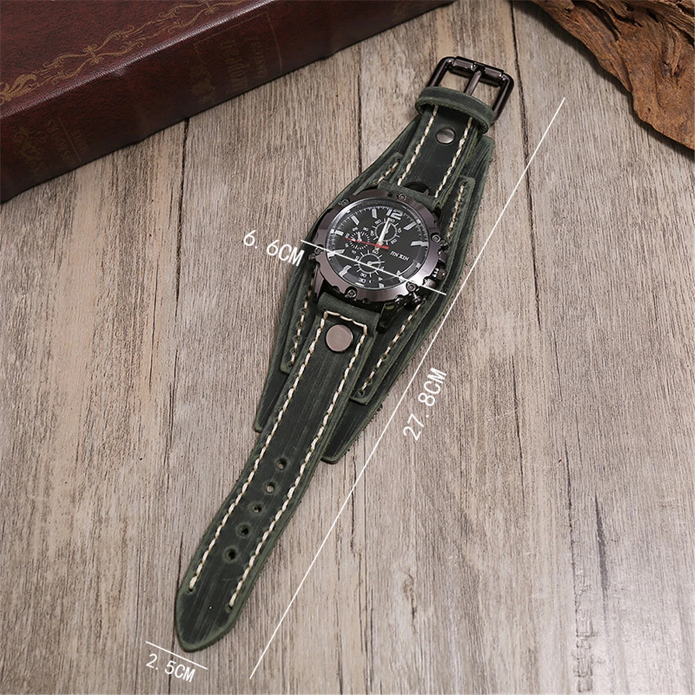 Black Brown Blue Men Pointer Quartz Watch Genuine Leather Strap Bracelet Vintage