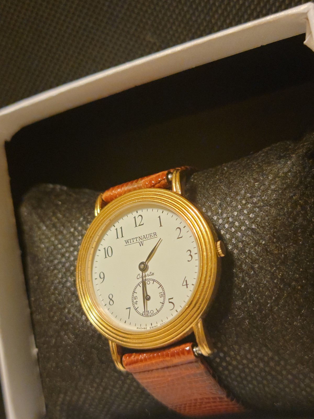 Wittnauer 18K GOLD Plated SUB-SECOND 35MM Men’s Watch Swiss 15 JEWELS NEW BATT