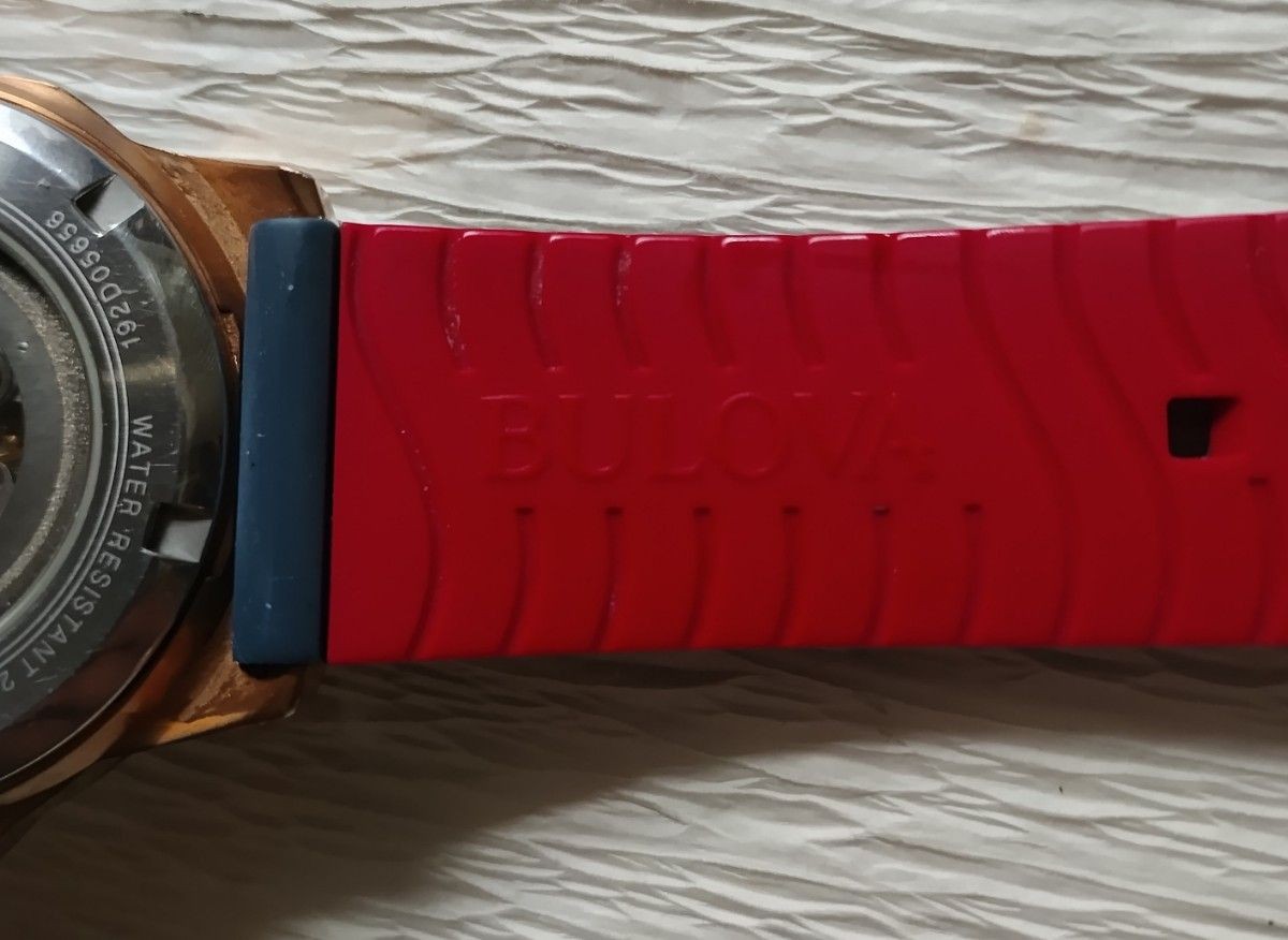 Working Bulova Marine Star Automatic 21 Jewels Rose Gold Navy Open Heart 98A227
