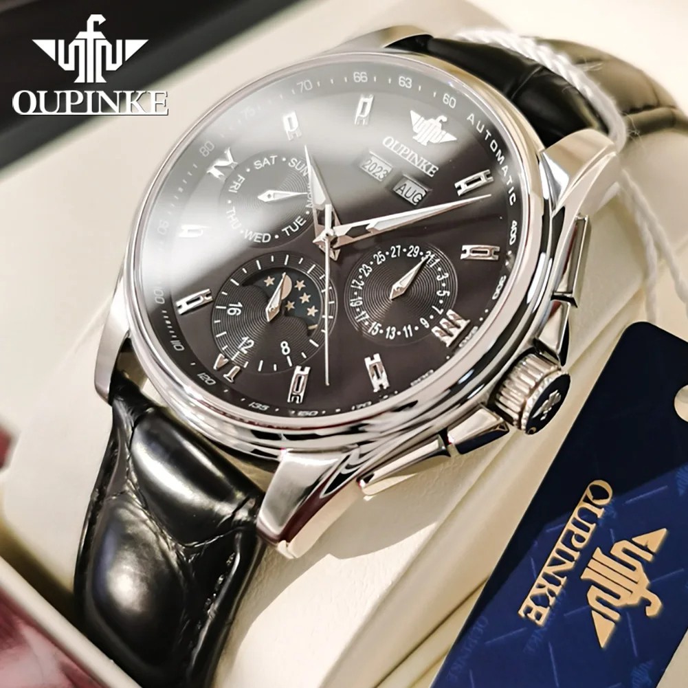 Automatic Mechanical Watch Men’s Waterproof Moon Phase Luxury Dial Men Strap