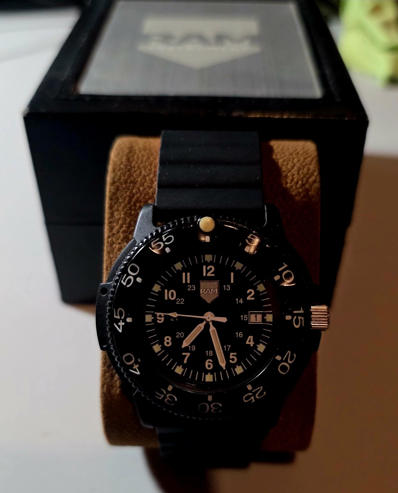 RAM Diver Quartz Watch Black Dial Date 24-Hour, 20 ATM, Unidirectional Bezel