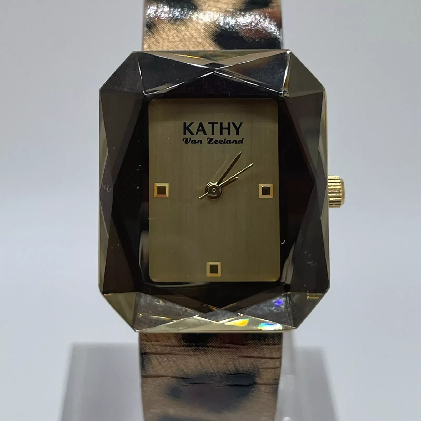 Kathy Van Zeeland Watch Womens 24mm Case One Piece Leopard Look Strap Quartz