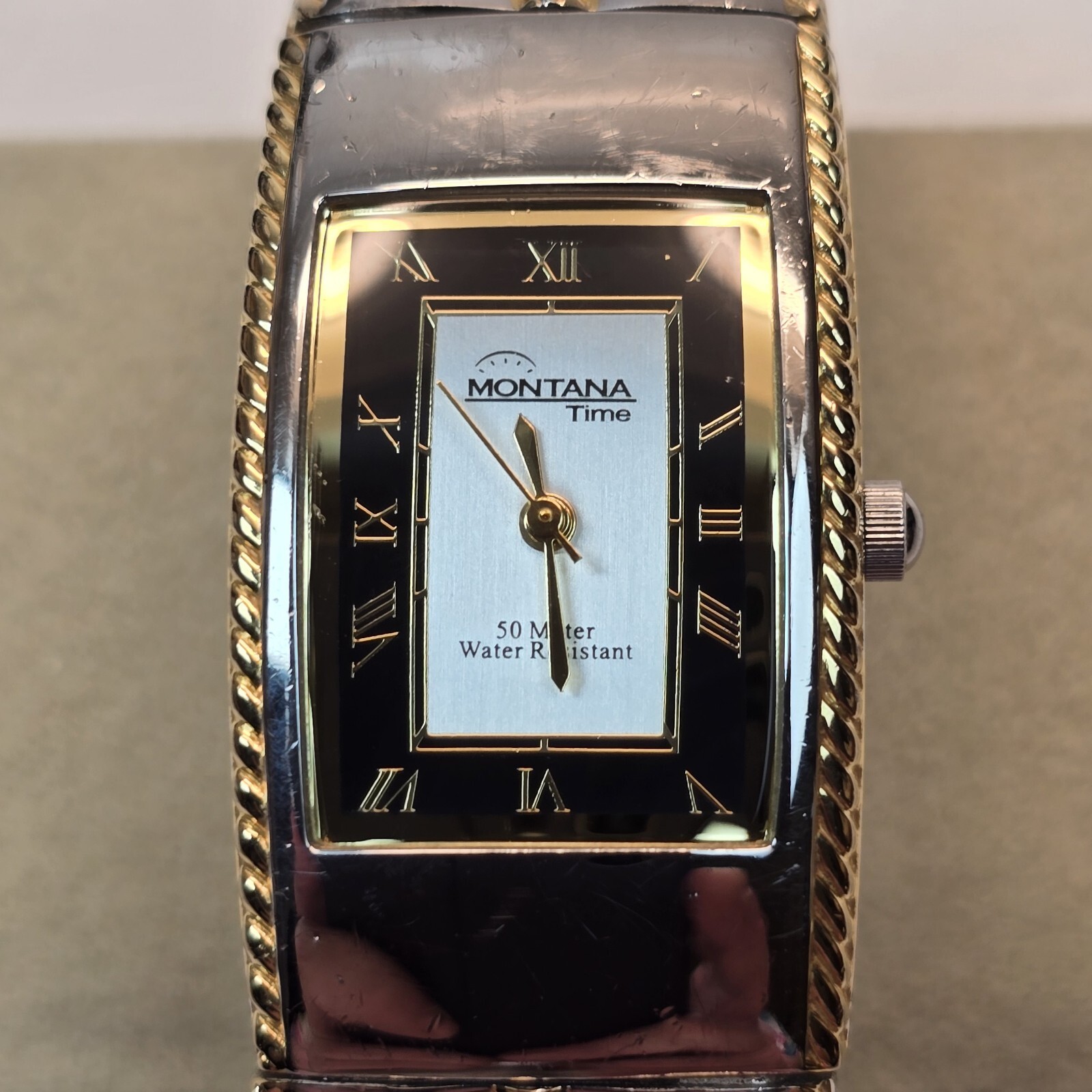 Vintage Montana Time 50 Meter Water Resistance Silver & Gold Toned Cuff Style