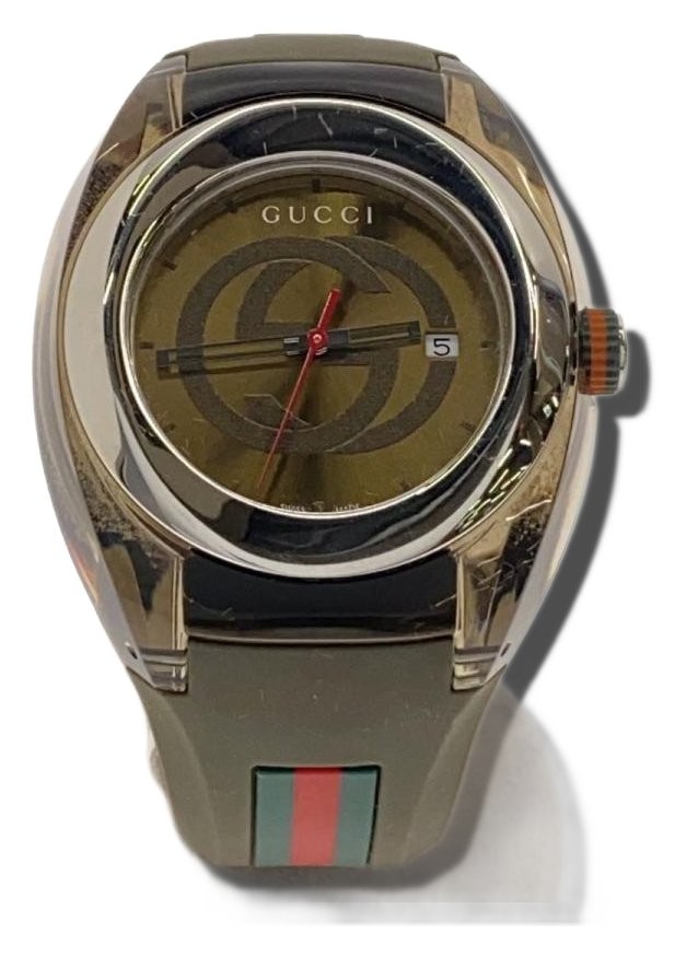 GUCCI Rubber Watch Khaki 137.1 Authentic Men H:2.17” W:1.93” 4503