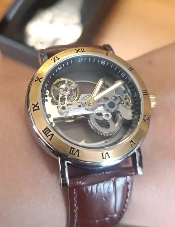 Men’s Automatic Watch Skeleton Mechanical Leather Strap Waterproof Wristwatch