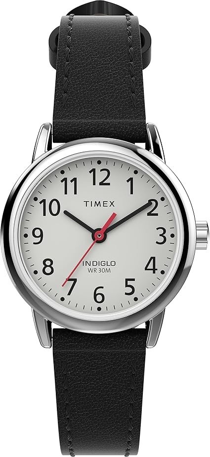 Timex TW2V75300, Easy Reader Women’s Watch Indiglo, Black Silver-Tone 25 mm NEW