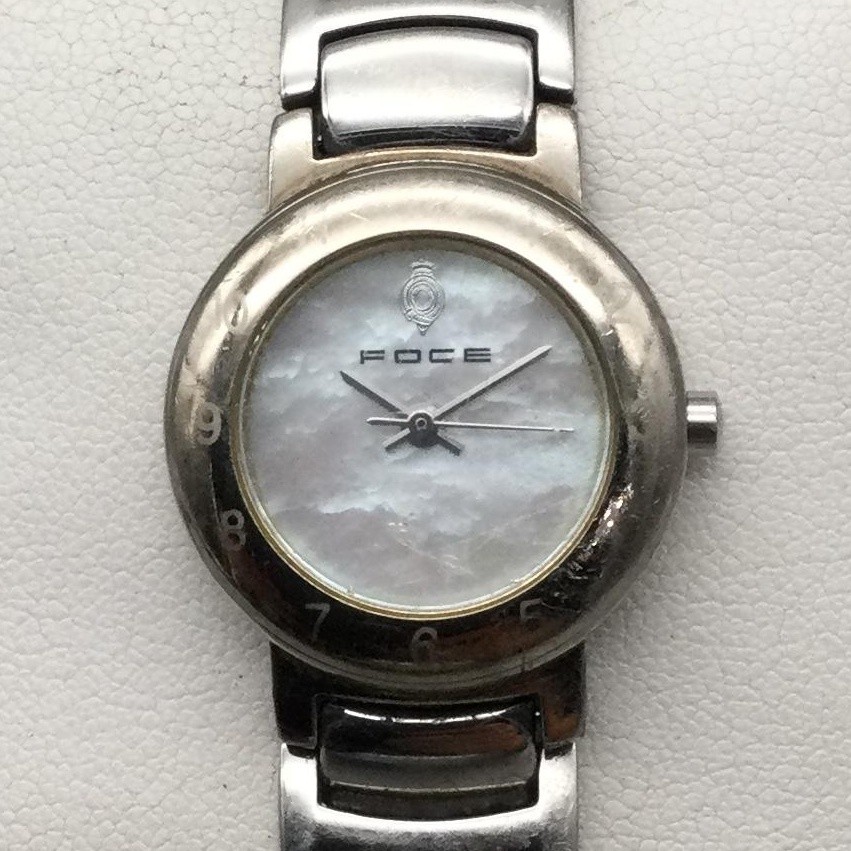 FOCE Womens Watch 23mm White MOP Dial Stainless Steel Bracelet New Battery 8.5″