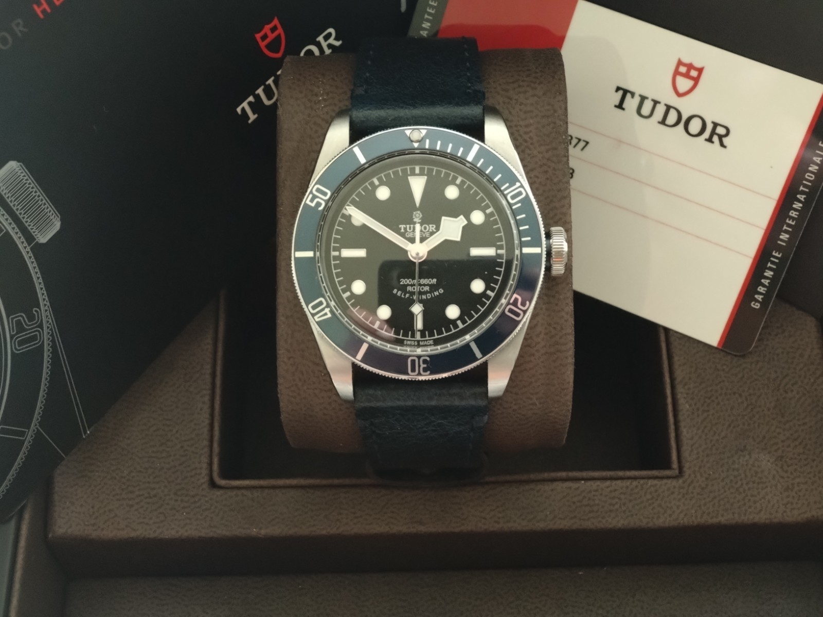 Tudor Heritage Black Bay Smiley ETA 2824 ref 79220B, ‘Smiling Dial’ Black Blue